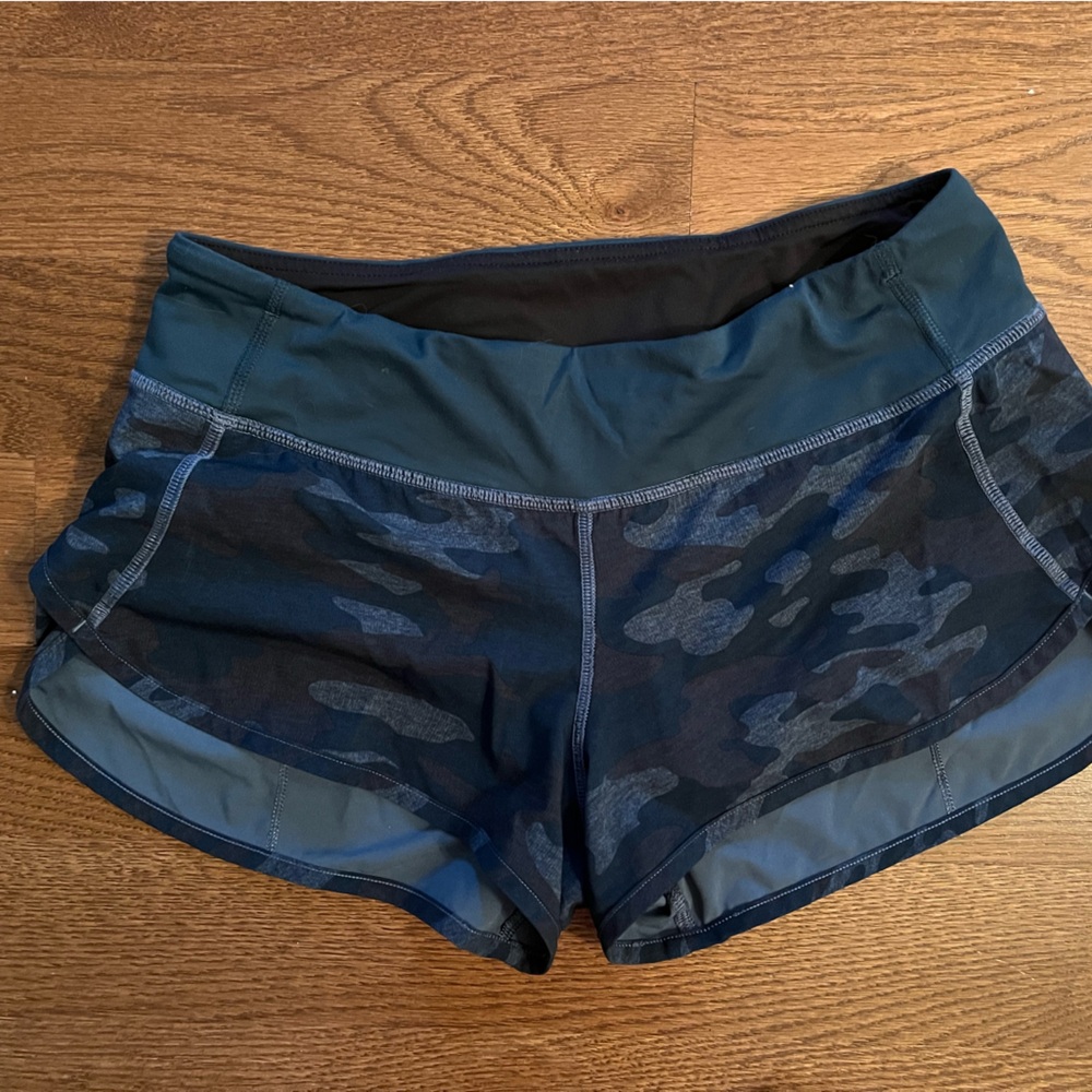 Lululemon Speed Up Shorts.  Blue Camouflage.  Size 4, 2.5 in inseam.